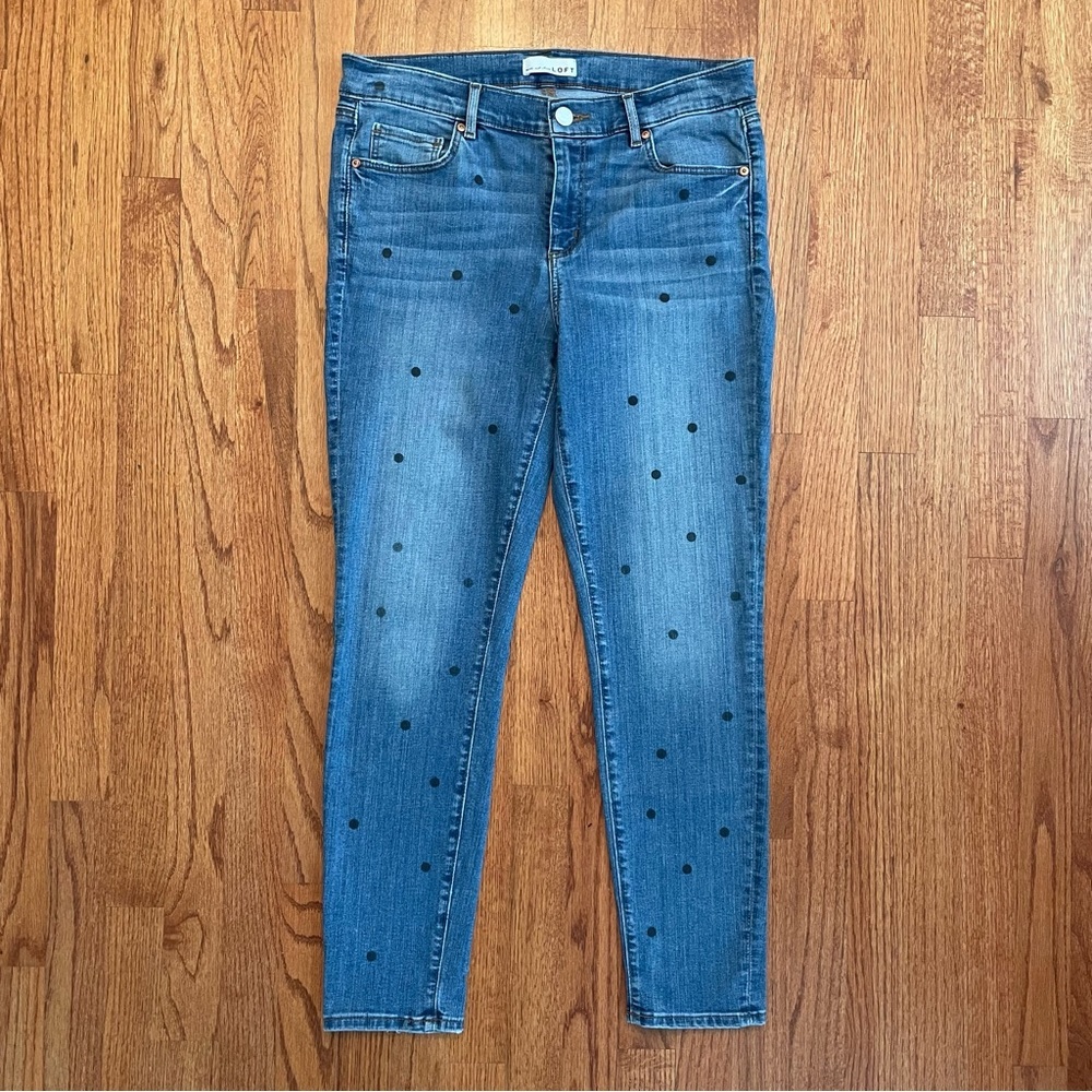 Loft Polka Dot Modern Skinny Jeans Size 10 - Picture 3 of 16